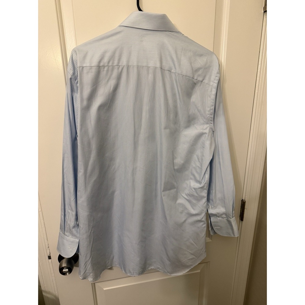 Brioni Men's Dress Shirt Blue/White Striped Silk Cotton Long Sleeve Button Up - Picture 4 of 16